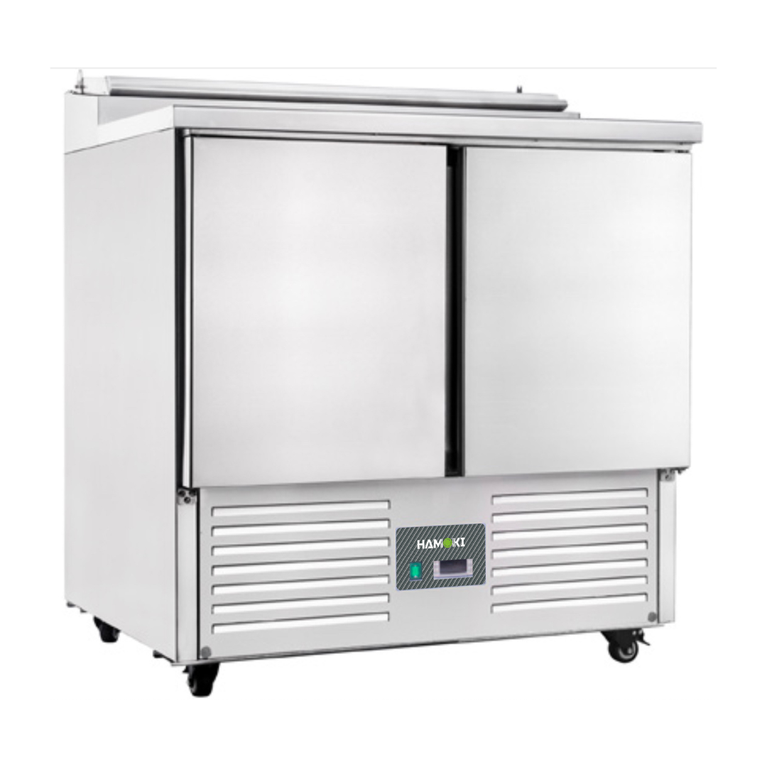 2 Door Refrigerated Salad Prep Counter with Stainless Steel Lid and Worktop 215L (PS200)