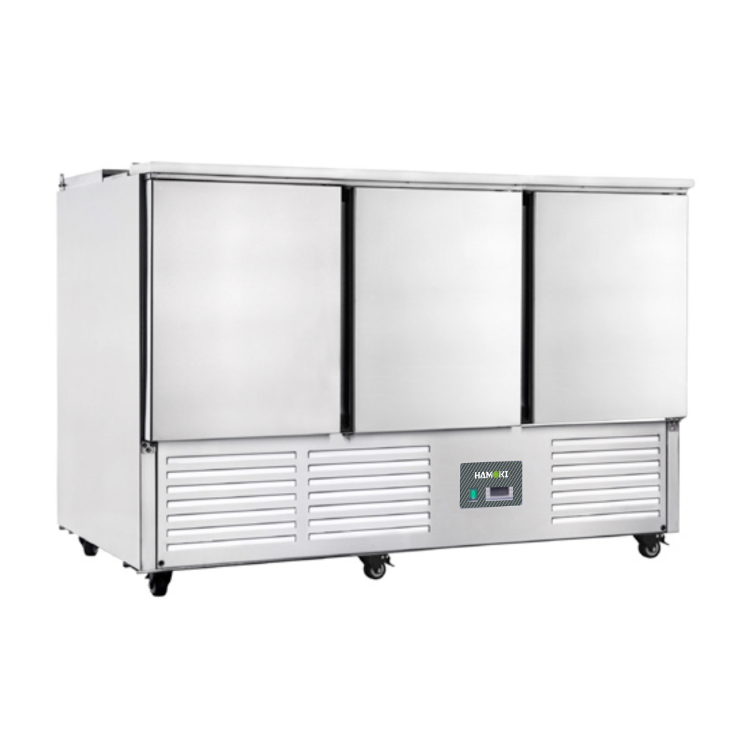 3 Door Refrigerated Salad Counter with Lid and Polyethylene Cutting Board 346L (S903)